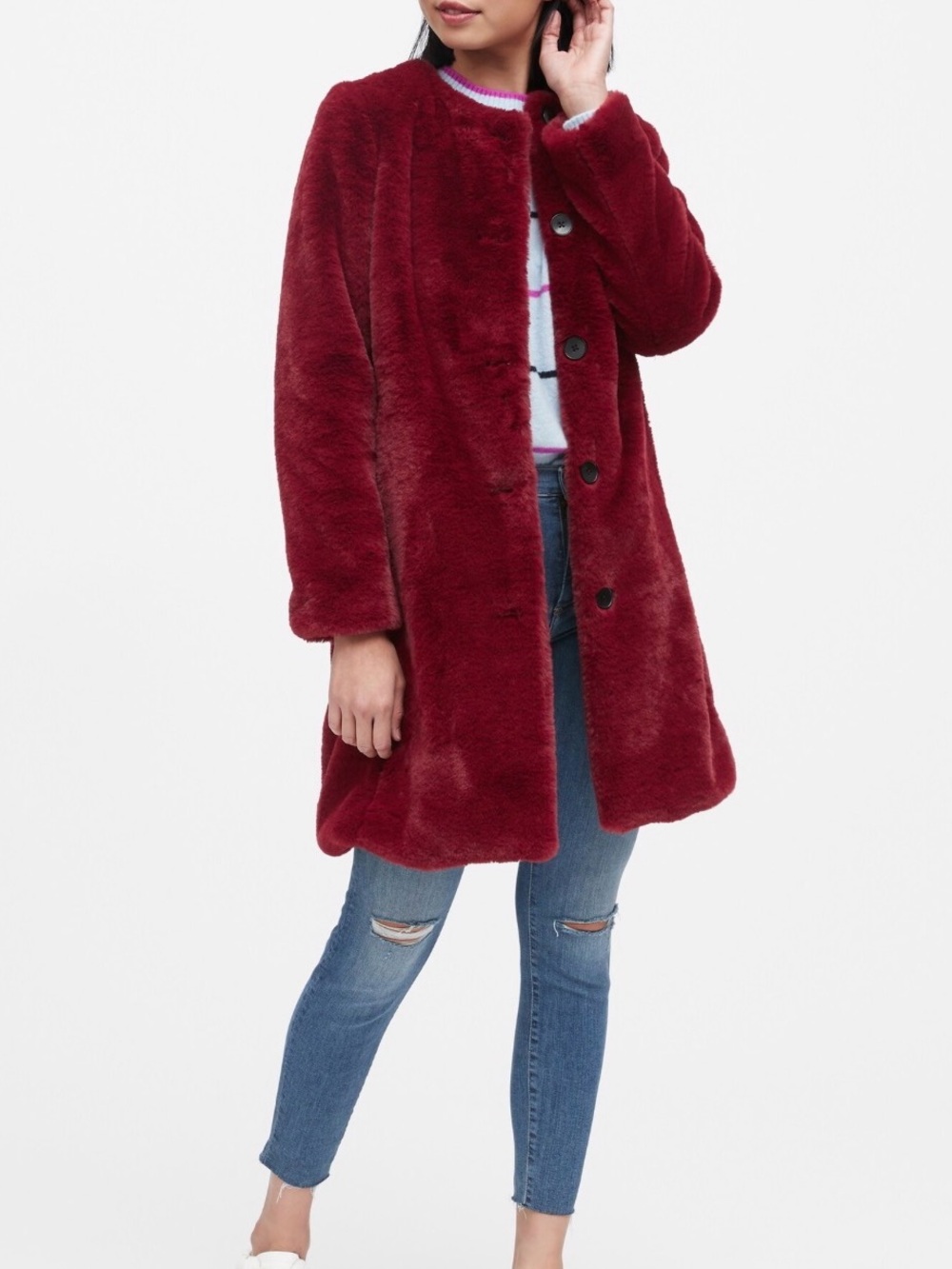 Banana Republic Faux Fur Plush Teddy Coat in Deep Red size Small